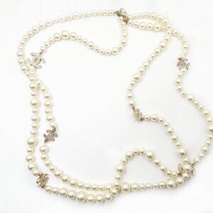 Chanel Rare Vintage Gold Plated CC Crystal 2 Strand Necklace
